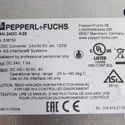 Pepperl+Fuchs DC/DC Wandler VAN-24DC-K28 238750