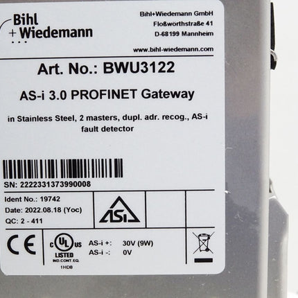 Bihl+Wiedemann SS-i 3.0 PROFINET Gateway BWU3122