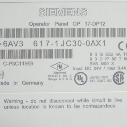 Siemens OP17 DP12 Panel 6AV3617-1JC30-0AX1 6AV3 617-1JC30-0AX1 / Erneuert