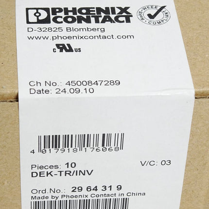 Phoenix Contact 2964319 DEK-TR/INV / Inhalt:10 Stück / Neu OVP versiegelt - Maranos.de