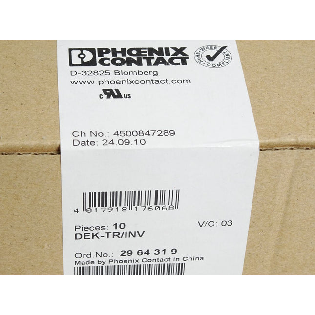 Phoenix Contact 2964319 DEK-TR/INV / Inhalt:10 Stück / Neu OVP versiegelt - Maranos.de