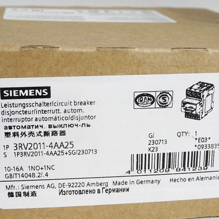Siemens Leistungsschalter 3RV2011-4AA25 / Neu OVP - Maranos.de