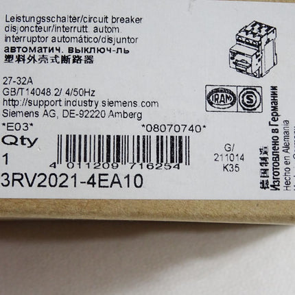 Siemens Leistungsschalter 3RV2021-4EA10 / Neu OVP - Maranos.de