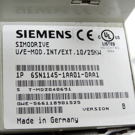 Siemens Simodrive U/E-MOD. INT/EXT.10/25KW 6SN1145-1AA01-0AA1 Version B