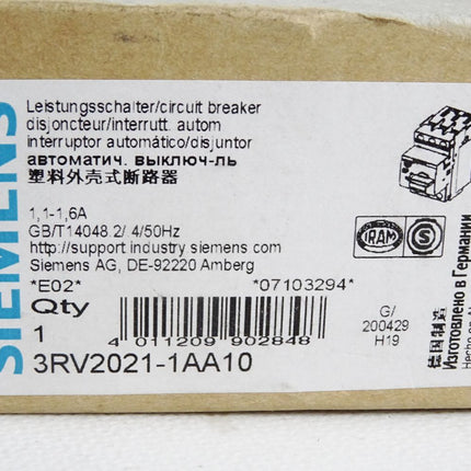 Siemens Leistungsschalter 3RV2021-1AA10 / Neu OVP - Maranos.de