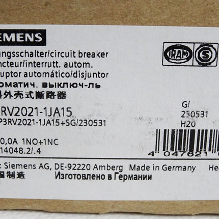 Siemens Leistungsschalter 3RV2021-1JA15 / Neu OVP - Maranos.de