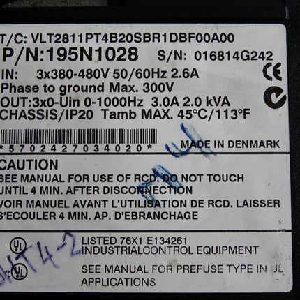 Danfoss 195N1028 VLT2811PT4B20SBR1DBF00A00C0 VLT 2800 Serie 1.1kW - Maranos.de