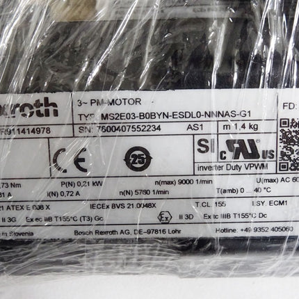 Rexroth Servomotor R911414978 MS2E03-B0BYN-ESDL0-NNNAS-G1 0.21kW 5760/min / Neu