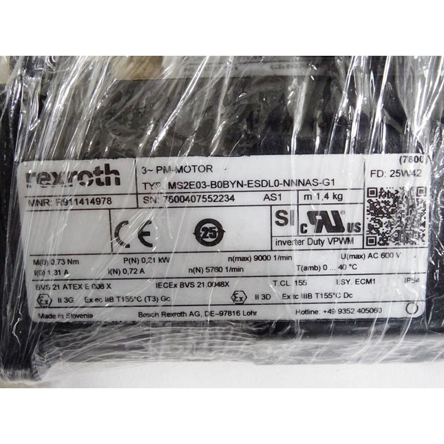 Rexroth Servomotor R911414978 MS2E03-B0BYN-ESDL0-NNNAS-G1 0.21kW 5760/min / Neu