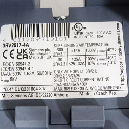 Siemens 3-Phasen Sammelschiene 3RV2917-4A 3RV2917-5BA00 / Neu OVP - Maranos.de