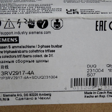 Siemens 3-Phasen Sammelschiene 3RV2917-4A 3RV2917-5BA00 / Neu OVP - Maranos.de