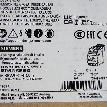 Siemens Leistungsschalter 3RV2031-4DA15 / Neu OVP - Maranos.de