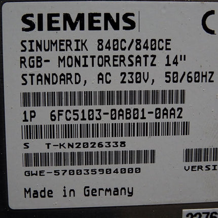 Siemens Sinumerik Bedientafel mit Display 840C/840CE 6FC5103-0AB01-0AA2 B
