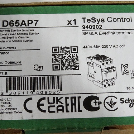 Schneider Electric TeSys Leistungsschütz LC1D65AP7 30kW 65A / Neu OVP - Maranos.de