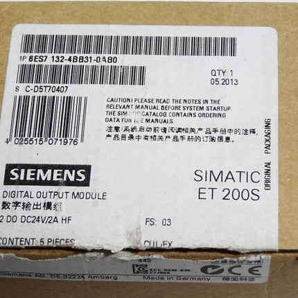 Siemens ET200S 6ES7132-4BB31-0AB0 6ES7 132-4BB31-0AB0 / Inhalt:5 Stück / Neu OVP - Maranos.de