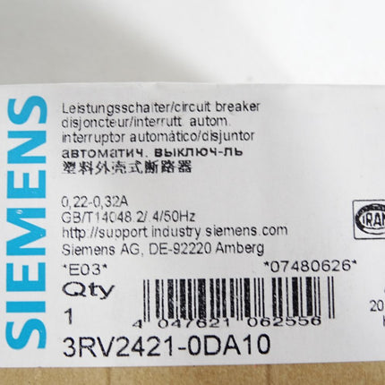 Siemens Leistungsschutzschalter 3RV2421-0DA10 / Neu OVP - Maranos.de