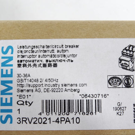 Siemens Leistungsschutzschalter 3RV2021-4PA10 / Neu OVP - Maranos.de