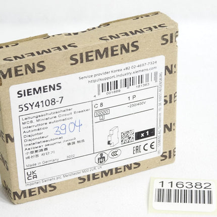 Siemens Leitungsschutzschalter 5SY4108-7 MCB C8 / Neu OVP - Maranos.de