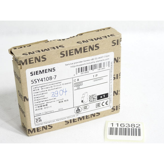 Siemens Leitungsschutzschalter 5SY4108-7 MCB C8 / Neu OVP - Maranos.de