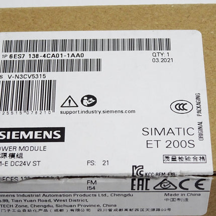 Siemens ET200S 6ES7138-4CA01-1AA0 6ES7 138-4CA01-1AA0 / Inhalt:5 Stück / Neu OVP - Maranos.de
