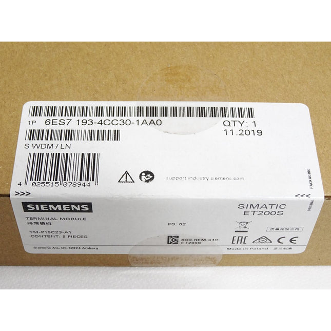 Siemens 6ES7193-4CC30-1AA0 6ES7 193-4CC30-1AA0 Inhalt:5 Stück Neu OVP versiegelt - Maranos.de