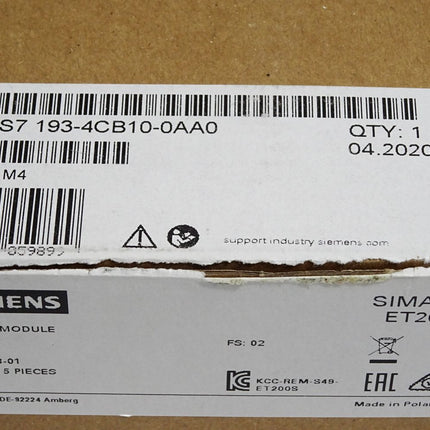 Siemens 6ES7193-4CB10-0AA0 6ES7 193-4CB10-0AA0 Inhalt:4 Stück Neu OVP - Maranos.de