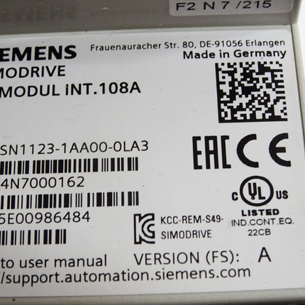 Siemens Simodrive LT-Modul INT.108A 6SN1123-1AA00-0LA3 Version A - Maranos.de