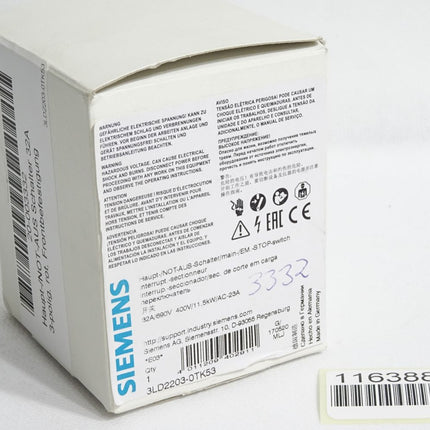 Siemens Hauptschalter NOT-AUS 3LD2203-0TK53 11.5kW / Neu OVP - Maranos.de