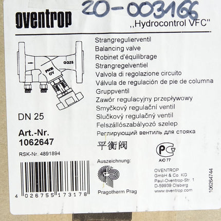 Oventrop Hydrocontrol VFC Strangregulierventil 1062647 / Neu OVP - Maranos.de