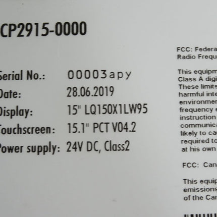Beckhoff CP2915-0000 Multitouch Panel mit DVI/USB-Extended Anschluss Top Zustand - Maranos.de