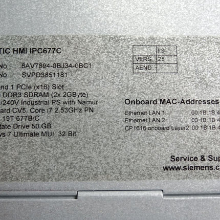 Siemens Simatic HMI IPC677C Panel 6AV7894-0BJ34-0BC1 PCI PCIe 4GB i7 2.53GHz - Maranos.de