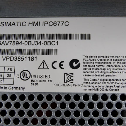 Siemens Simatic HMI IPC677C Panel 6AV7894-0BJ34-0BC1 PCI PCIe 4GB i7 2.53GHz - Maranos.de