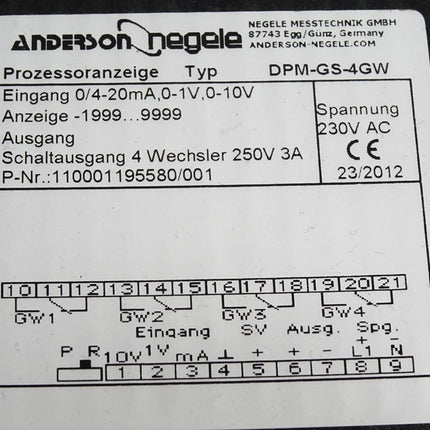 Anderson Negele Prozessoranzeige DPM-GS-4GW / Top Zustand - Maranos.de