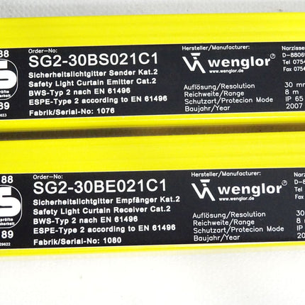 Wenglor Lichtgitter SG2-30BS021C1 Sender +  SG2-30BE021C1 Empfänger / Neu OVP - Maranos.de