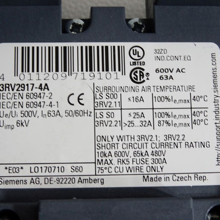 Siemens 3RV2917-4A 3-Phasen-Sammelschiene / Neuwertig - Maranos.de