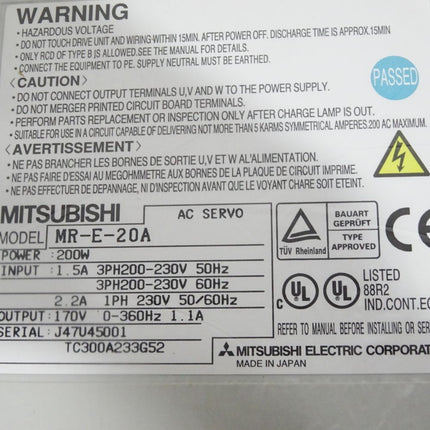 Mitsubishi AC Servo MR-E-20A 200W / Neu OVP - Maranos.de