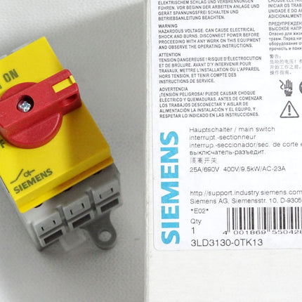 Siemens Hauptschalter 3LD3130-0TK13 25A/690V 400V/9.5kW/AC-23A / Neu OVP - Maranos.de