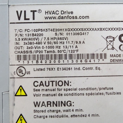 Danfoss Frequenzumrichter HVAC Drive VLT FC-102P5K5T4E20H1 131B4220 5.5kW - Maranos.de