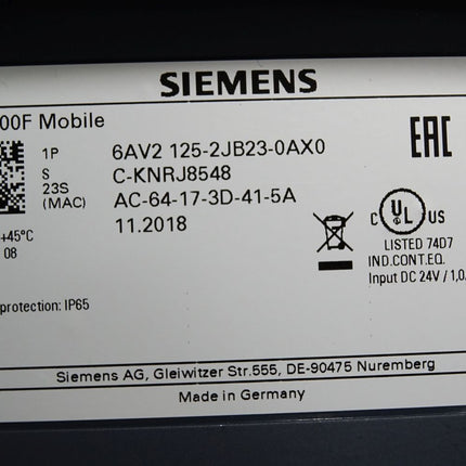 Siemens KTP900F Mobile Panel 6AV2125-2JB23-0AX0 + Kabel 10m 6AV2181-5AF10-0AX0 - Maranos.de