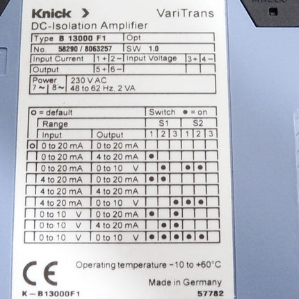 Knick VariTrans DC-Isolation Amplifier B13000F1 / Neu OVP - Maranos.de