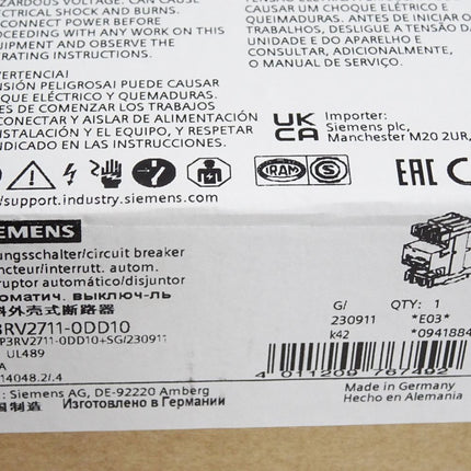 Siemens Leistungsschalter 3RV2711-0DD10 / Neu OVP - Maranos.de