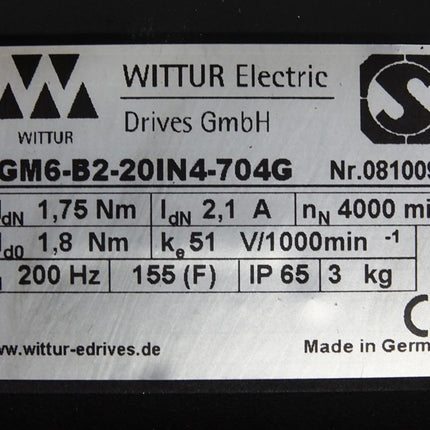 Wittur Electric Servomotor DGM6-B2-20IN4-704G 4000min-1 Top Zustand - Maranos.de