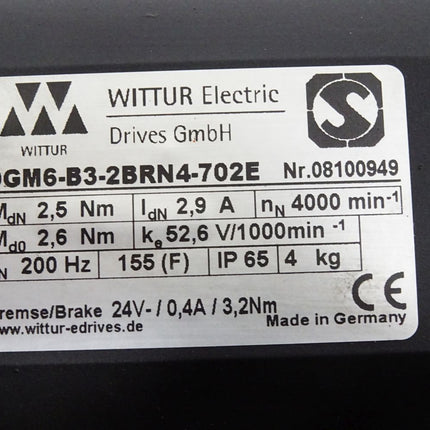 Wittur Electric Servomotor DGM6-B3-2BRN4-702E 4000min-1 Top Zustand - Maranos.de