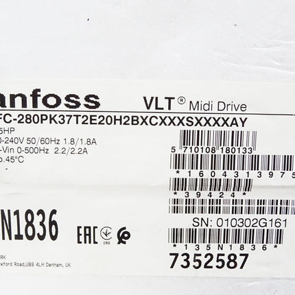 Danfoss VLT Midi Drive 135N1836 FC-280PK37T2E20H2BXC 0.37kW / Neuwertig OVP