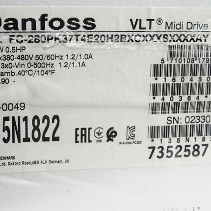 Danfoss VLT Midi Drive 135N1822 FC-280PK37T4E20H2BXC 0.37kW / Neu OVP