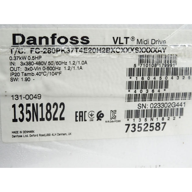 Danfoss VLT Midi Drive 135N1822 FC-280PK37T4E20H2BXC 0.37kW / Neu OVP