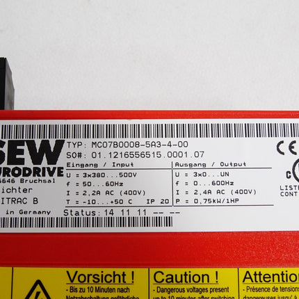 SEW Eurodrive Movitrac B Umrichter 0.75kW MC07B0008-5A3-4-00 - Maranos.de