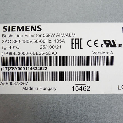 Siemens Basic Line Filter for 55kW AIM/ALM 6SL3000-0BE25-5DA0 - Maranos.de