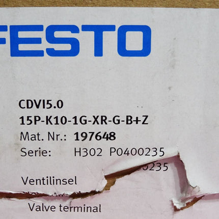 Festo CDVI5.0 15P-K10-1G-XR-G-B+Z 197648 196651 NSF-H1 / Neu OVP