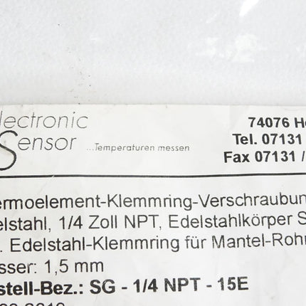 Thermoelement-Klemmring-Verschraubung 1/4" SG-1/4NPT-15E / Neu - Maranos.de